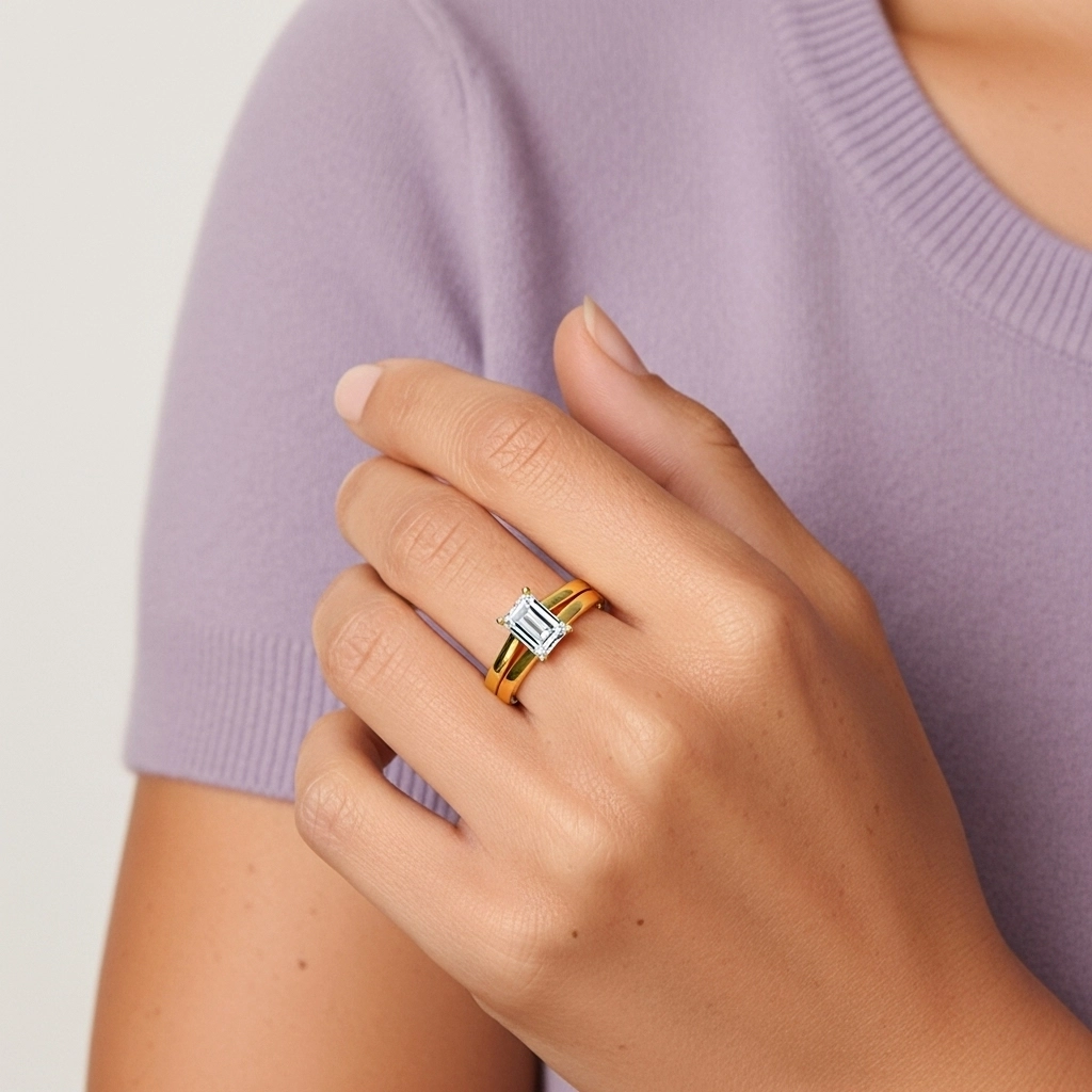 1.00ct Moissanita Conjunto de Anillos de Boda Oro 18K