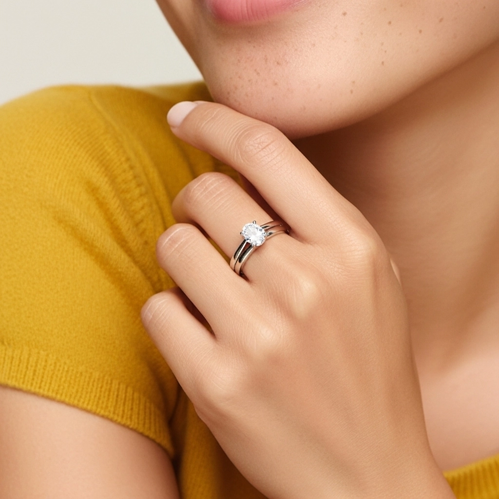 1.00ct Moissanite Wedding Ring Set 18K White Gold