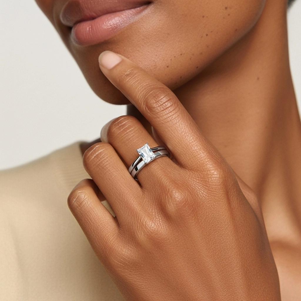 1.00ct Moissanite Wedding Ring Set Platinum