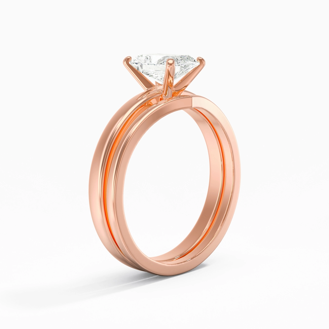 1.00ct Moissanite Wedding Ring Set 14K Rose Gold