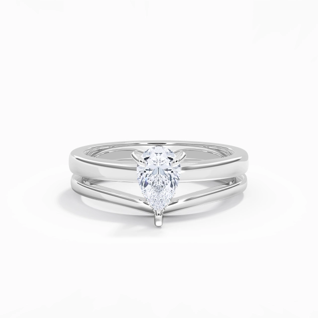 Moissanite Classic Solitaire Prong Wedding Ring Set Platinum Traditional Shank 1.00ct Pear Cut For Women