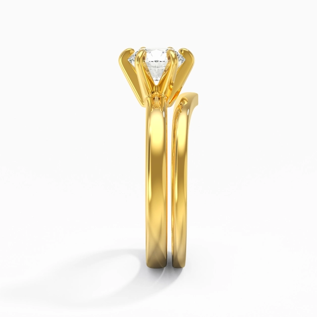 Moissanita Clásico Solitario Garra Conjunto de Anillos de Boda Oro 14K Pata tradicional 1.00ct Redondo Corte Para Mujer