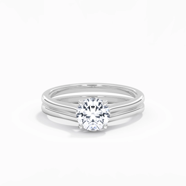 Traditional Shank Classic Cathedral East West Bridal Set Moissanite 1.00ct Round 925 Sterling Silver