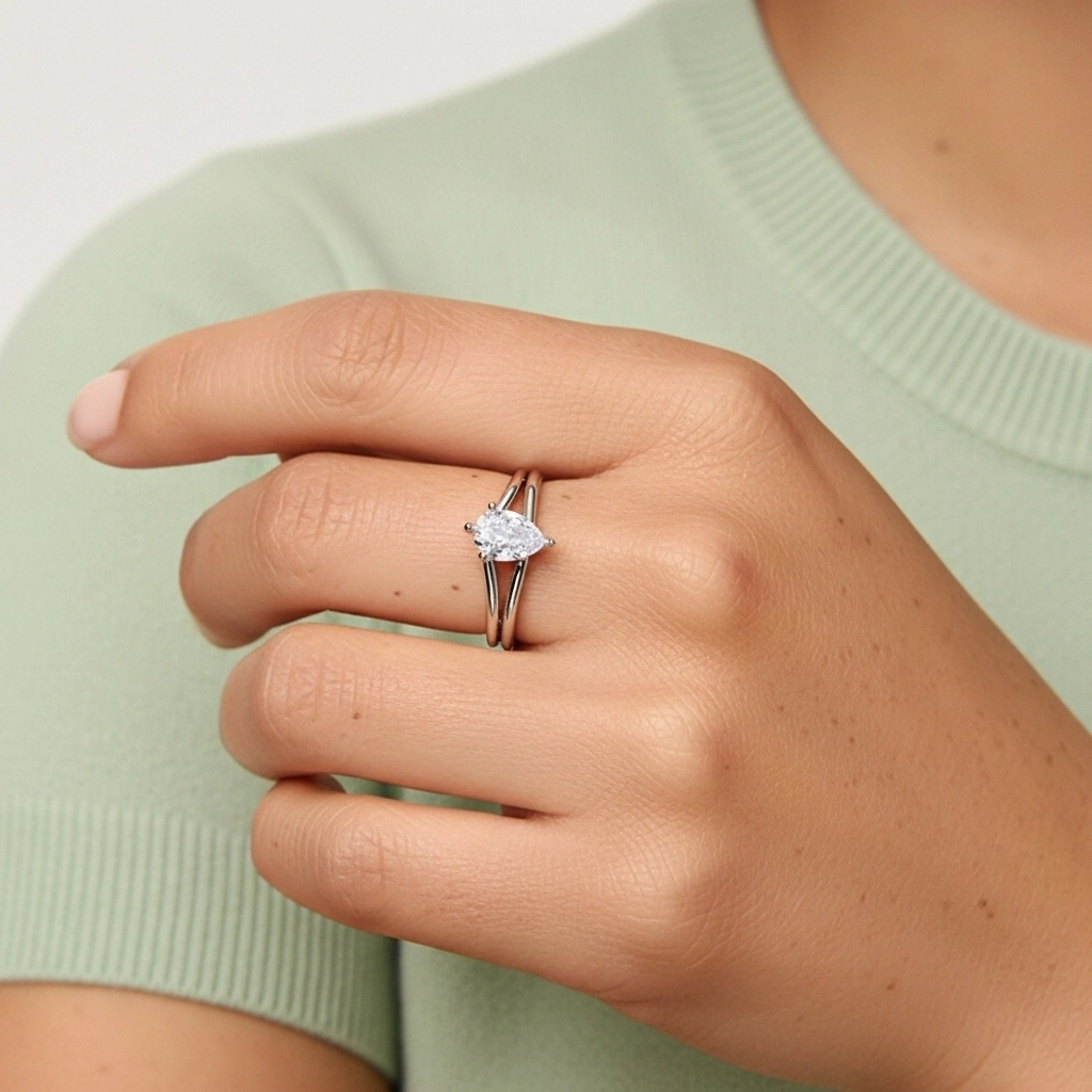 Oro blanco 14K Moissanita Conjunto Nupcial