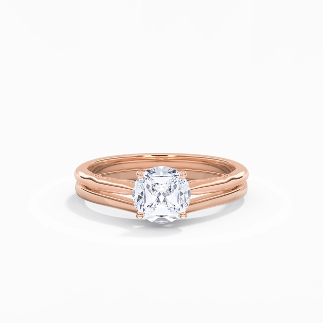 925 Sterling Silver Solitaire Custom Bridal Set Polish Plating 18K Rose Gold Unique Round Moissanite 1.00ct Traditional Shank