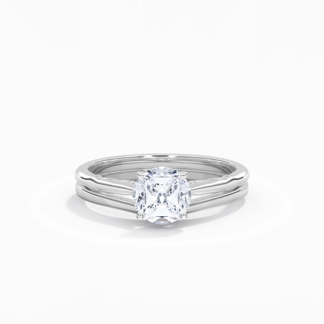 Plata esterlina 925 Solitario Personalizado Conjunto Nupcial Pulido Chapado Oro Blanco Único Redondo Moissanita 1.00ct Pata tradicional