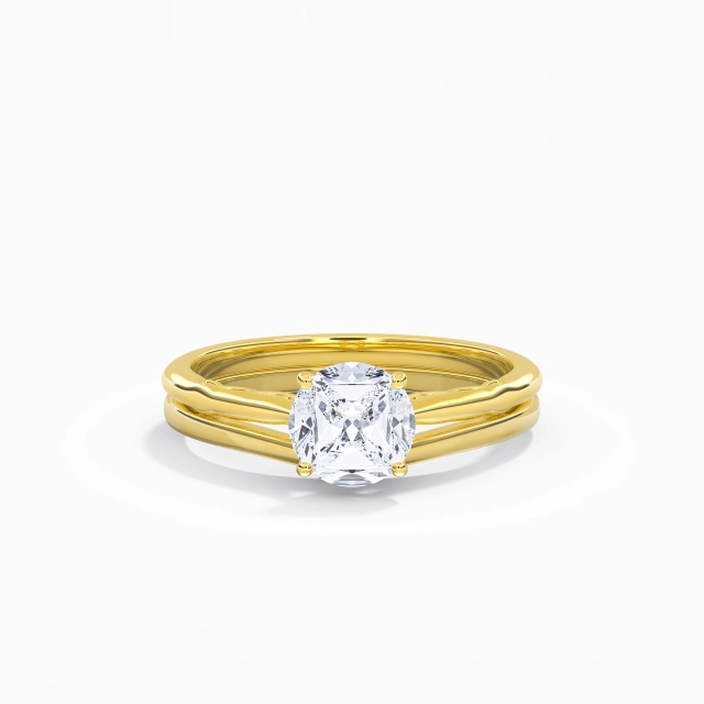 925 Sterling Silver Solitaire Custom Bridal Set Polish Plating 18K Yellow Gold Unique Round Moissanite 1.00ct Traditional Shank