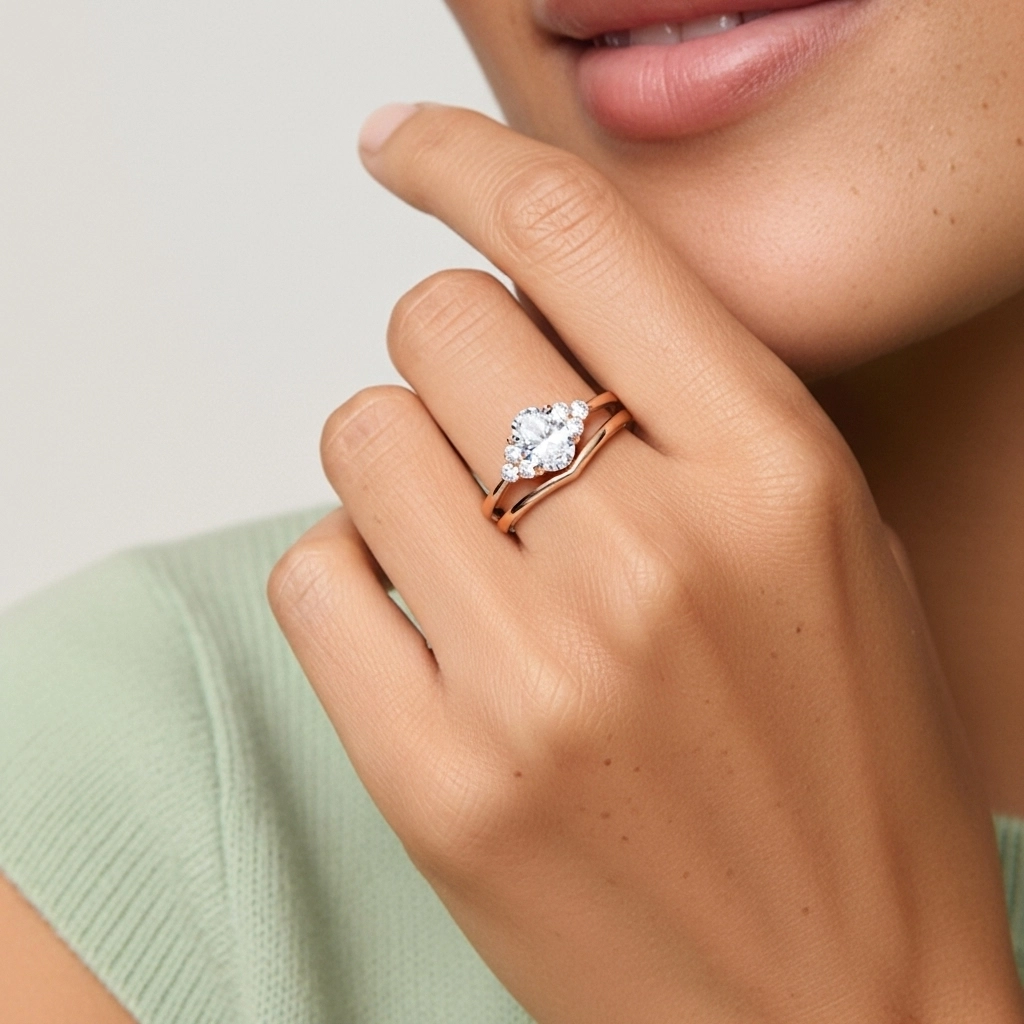 14K Rose Gold Moissanite Wedding Ring Set