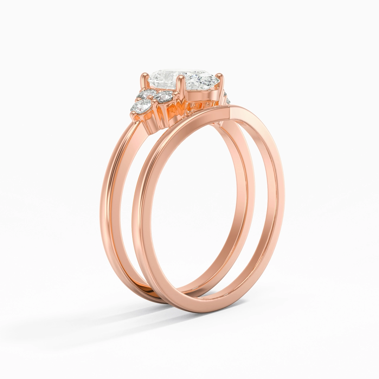 18K Rose Gold Moissanite Wedding Ring Set