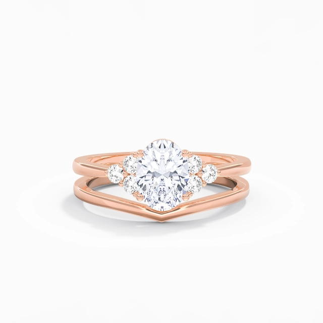 Plata esterlina 925 Grupo Personalizado Conjunto de Anillos de Boda Pulido Chapado Oro Rosa 18K Delicado Ovalado Moissanita 1.50ct Ahusada