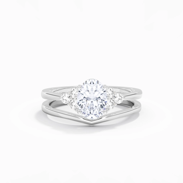 Platinum Cluster Custom Wedding Ring Set Polish Delicate Oval Moissanite 1.50ct Tapered