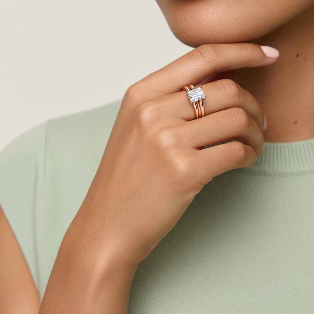 Oro rosa 14K Moissanita Conjunto Nupcial