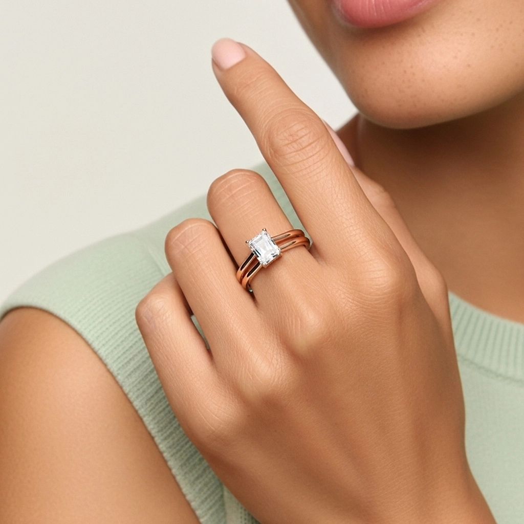 Oro rosa 14K Moissanita Conjunto Nupcial