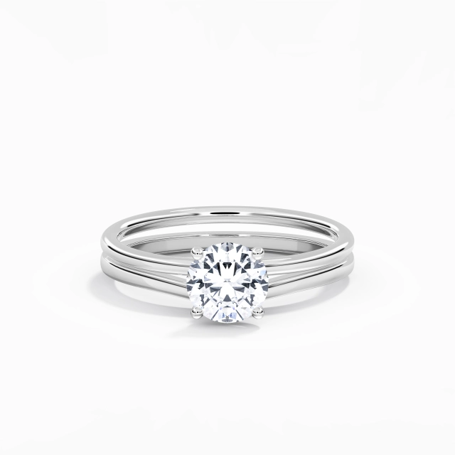 925 Sterling Silver Hidden Halo Custom Bridal Set Plating White Gold Retro Round Moissanite 1.00ct Traditional Shank