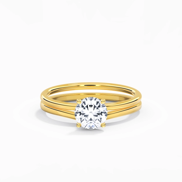 925 Sterling Silver Hidden Halo Custom Bridal Set Plating 18K Yellow Gold Retro Round Moissanite 1.00ct Traditional Shank