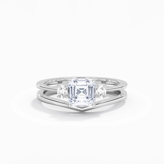 Moissanite Classic Prong Bridal Set Platinum Traditional Shank 1.00ct Asscher Cut For Women