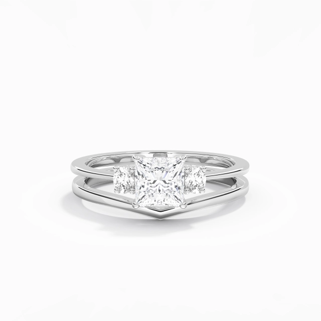 Moissanite Classic Prong Bridal Set Platinum Traditional Shank 1.00ct Princess Cut For Women