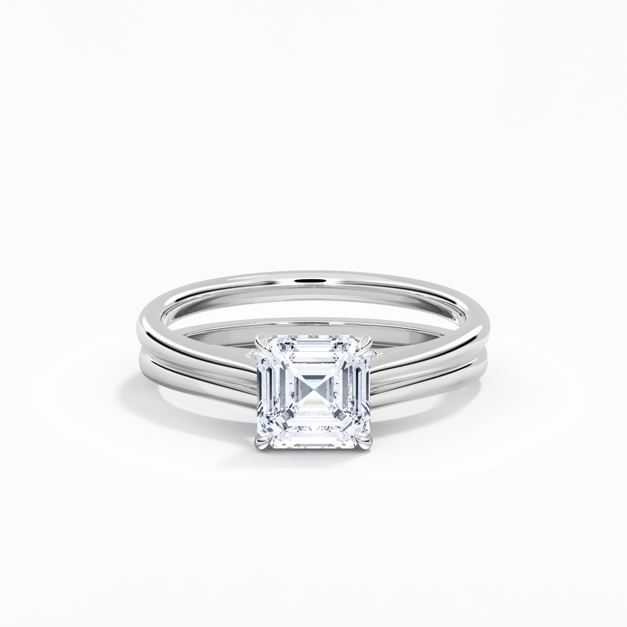Cathedral Hidden Halo Wedding Ring Set 1.50ct Moissanite