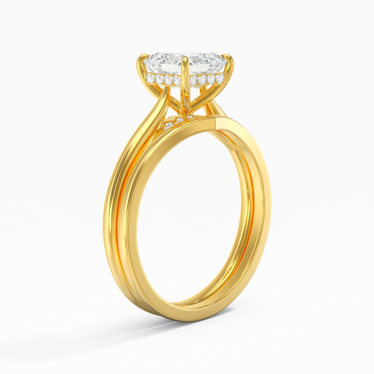 Cathedral Hidden Halo Wedding Ring Set 1.50ct Moissanite