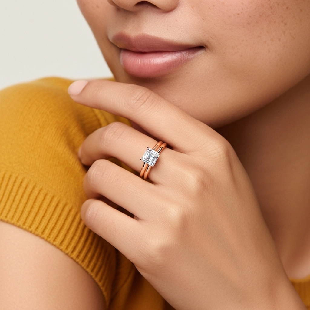 Cathedral Hidden Halo Wedding Ring Set 1.00ct Moissanite