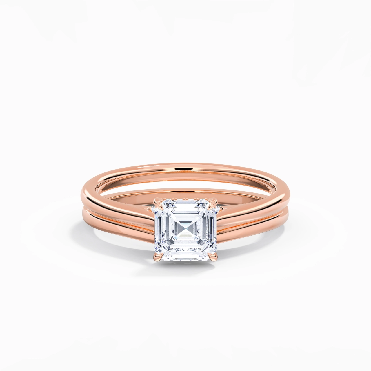 Cathedral Hidden Halo Wedding Ring Set 1.00ct Moissanite