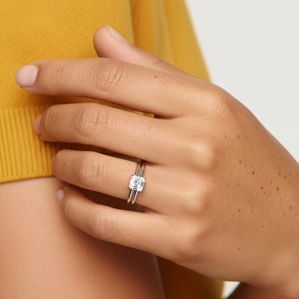 Cathedral Hidden Halo Wedding Ring Set 1.00ct Moissanite