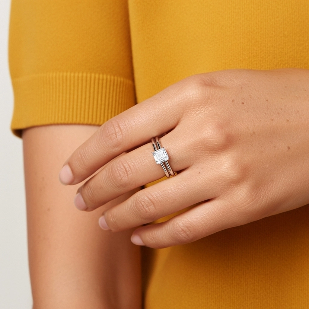 Cathedral Hidden Halo Wedding Ring Set 1.00ct Moissanite