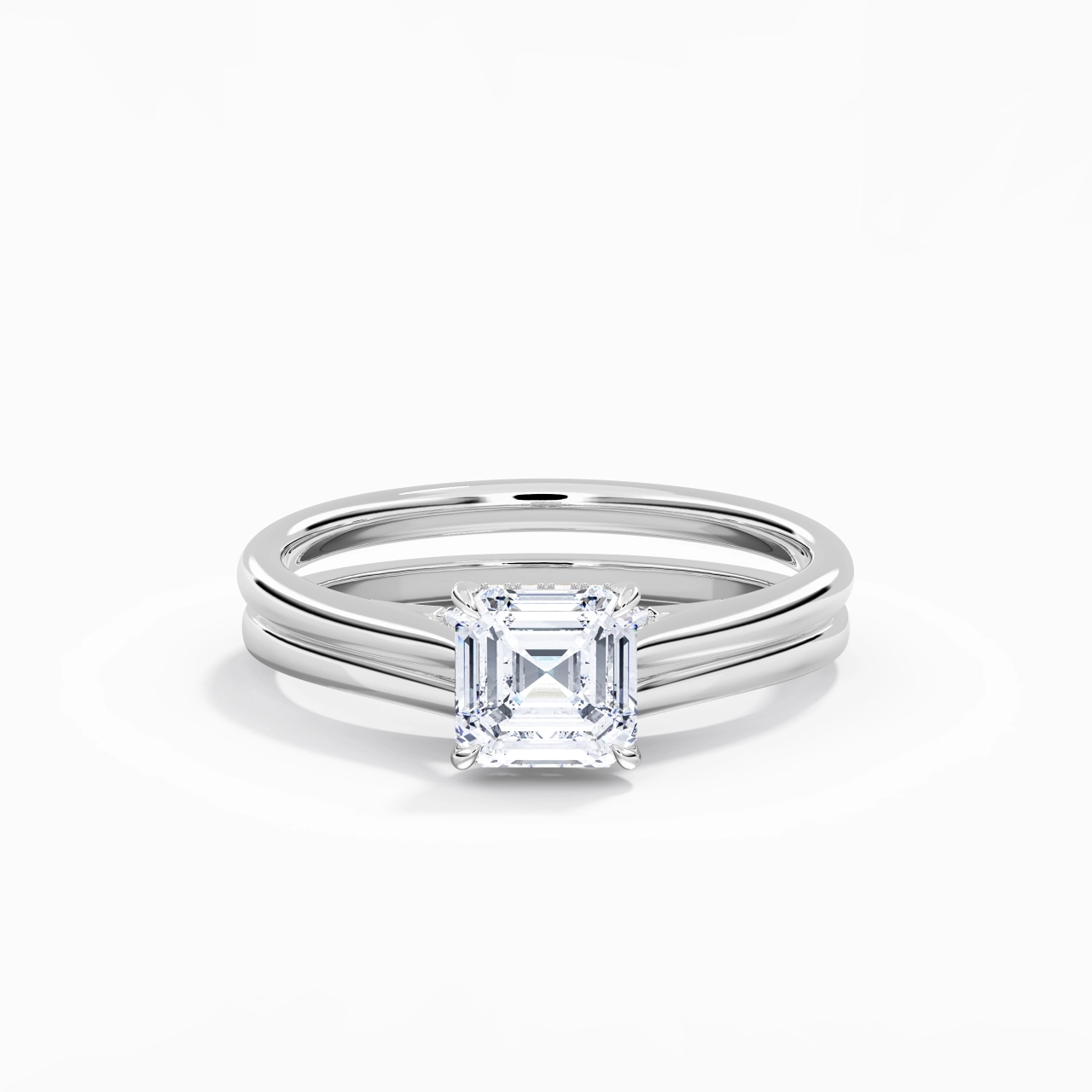 Cathedral Hidden Halo Wedding Ring Set 1.00ct Moissanite