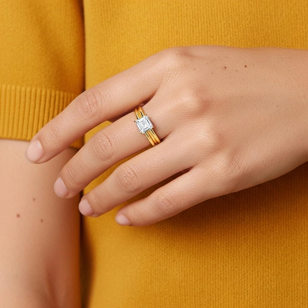 Gótico Aro de halo oculto Conjunto de Anillos de Boda 1.00ct Moissanita