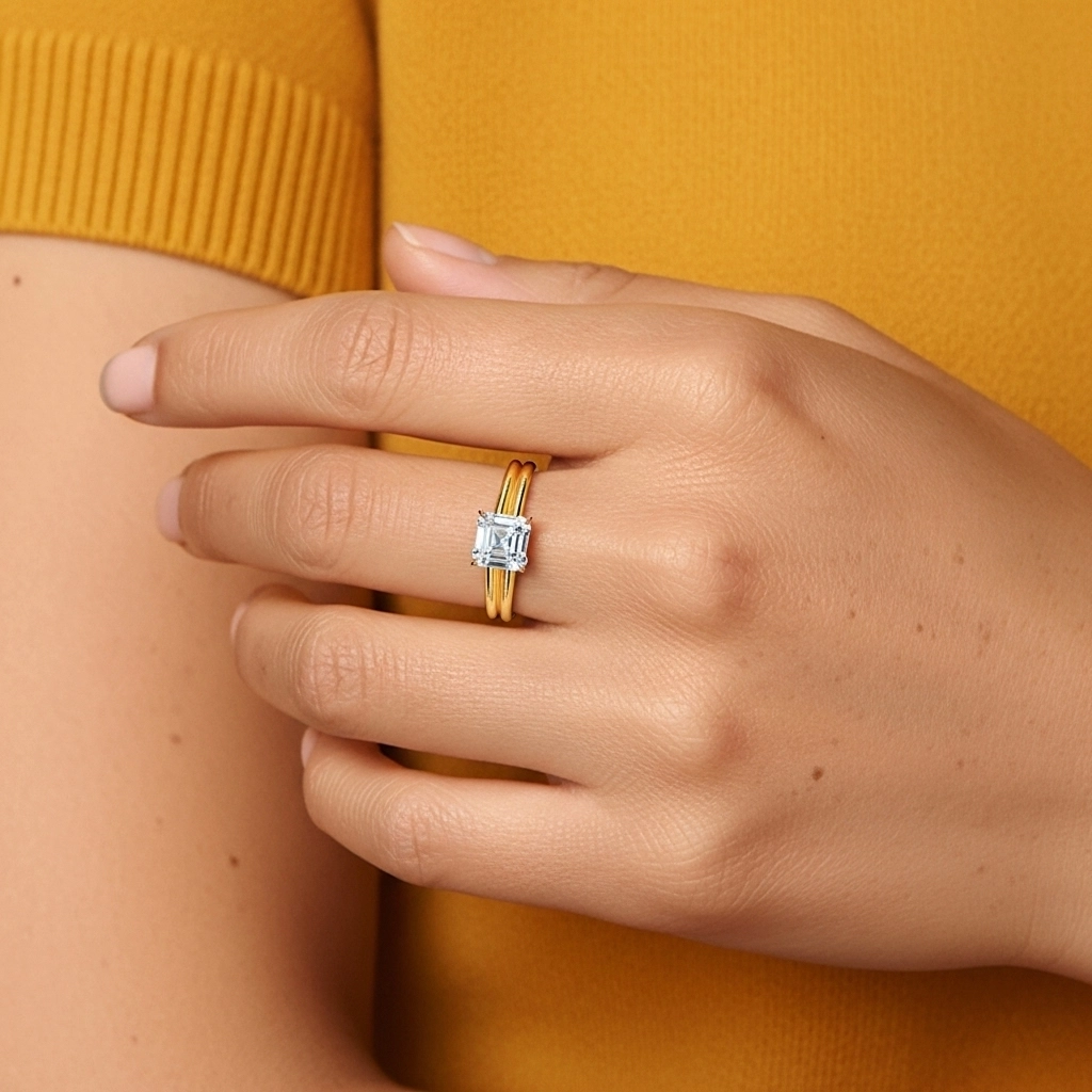 Gótico Aro de halo oculto Conjunto de Anillos de Boda 1.00ct Moissanita