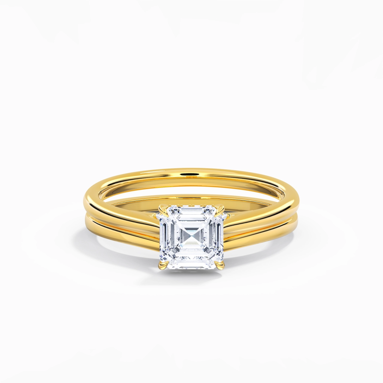 Cathedral Hidden Halo Wedding Ring Set 1.00ct Moissanite
