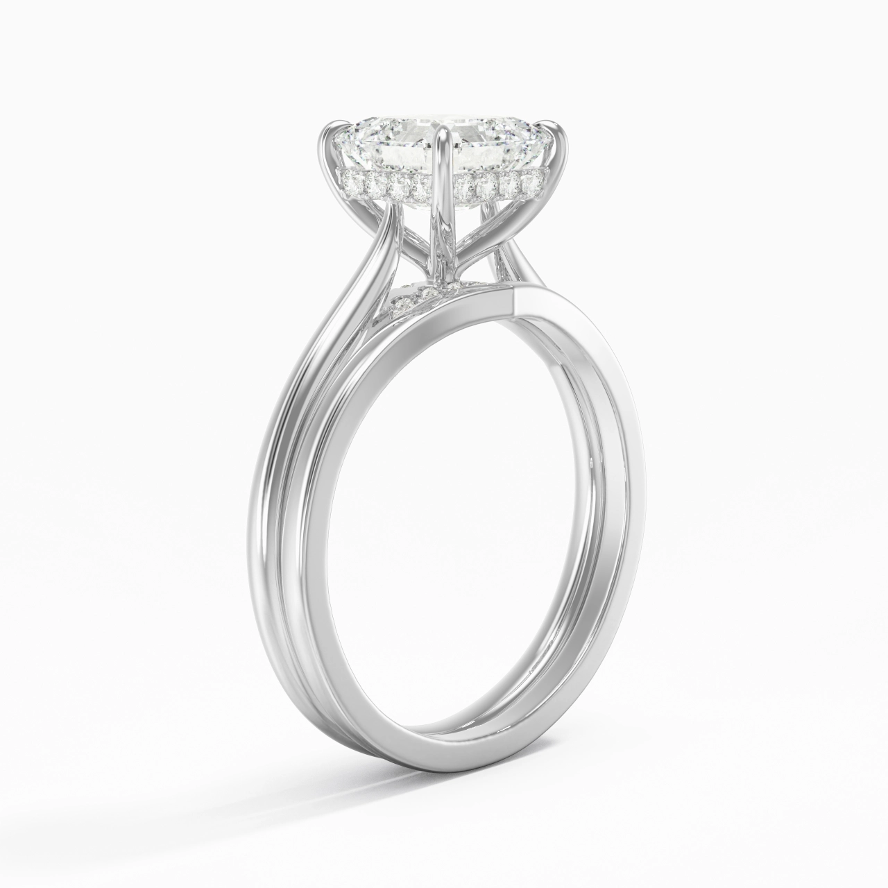 Cathedral Hidden Halo Wedding Ring Set 2.00ct Moissanite