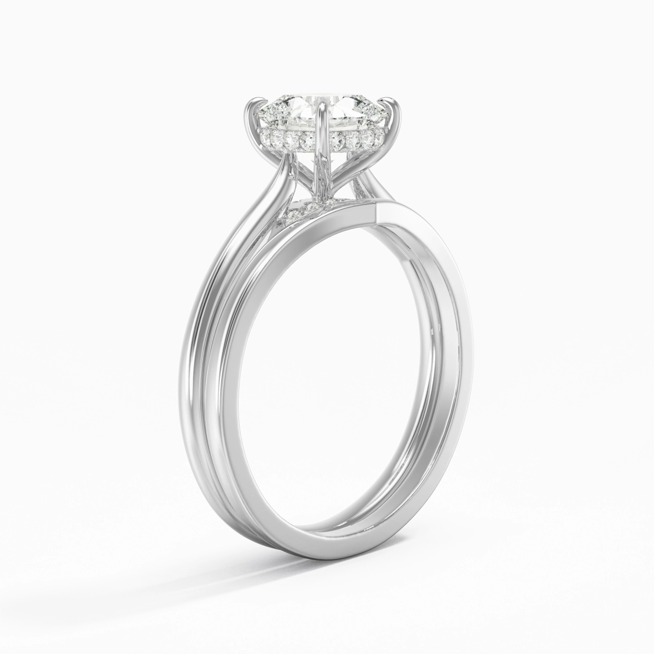 Cathedral Hidden Halo Wedding Ring Set 1.50ct Moissanite
