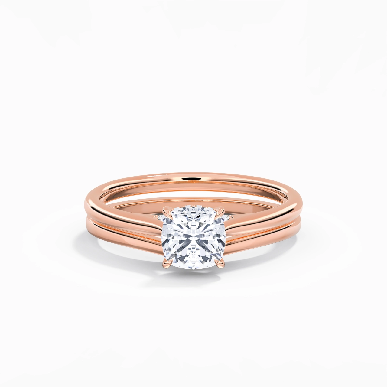 Cathedral Hidden Halo Wedding Ring Set 1.00ct Moissanite