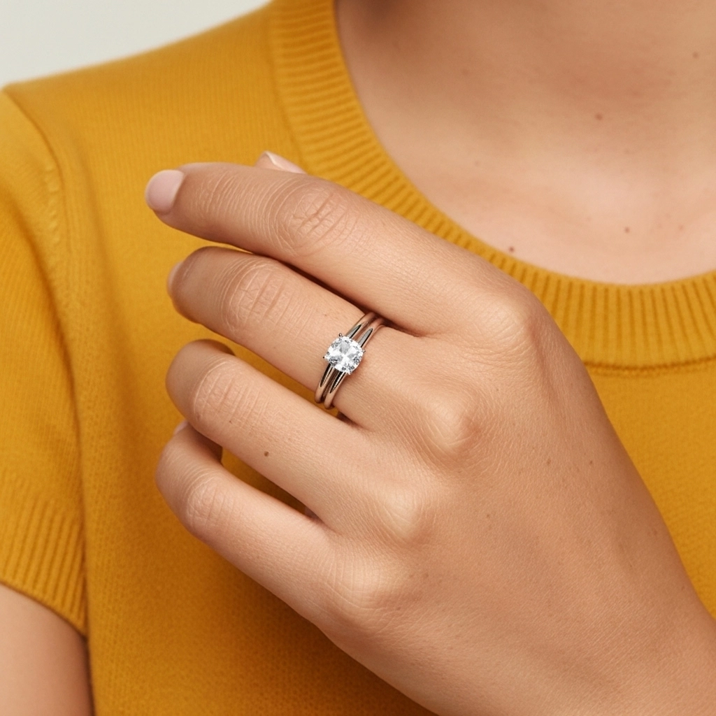 Cathedral Hidden Halo Wedding Ring Set 1.00ct Moissanite