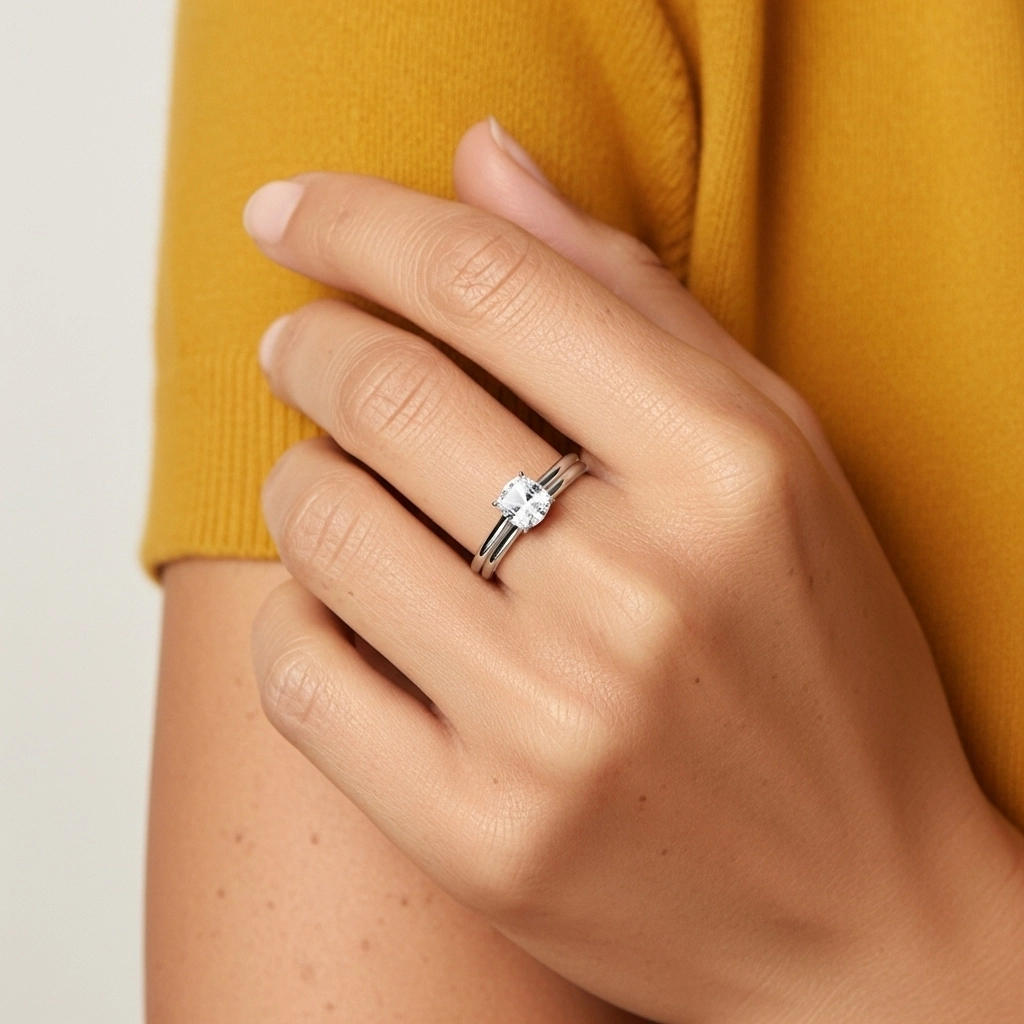 Cathedral Hidden Halo Wedding Ring Set 1.00ct Moissanite