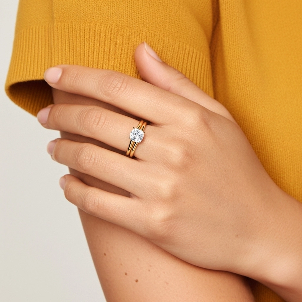 Cathedral Hidden Halo Wedding Ring Set 1.00ct Moissanite