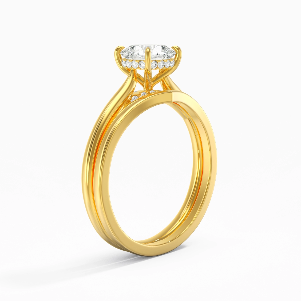 Cathedral Hidden Halo Wedding Ring Set 1.00ct Moissanite