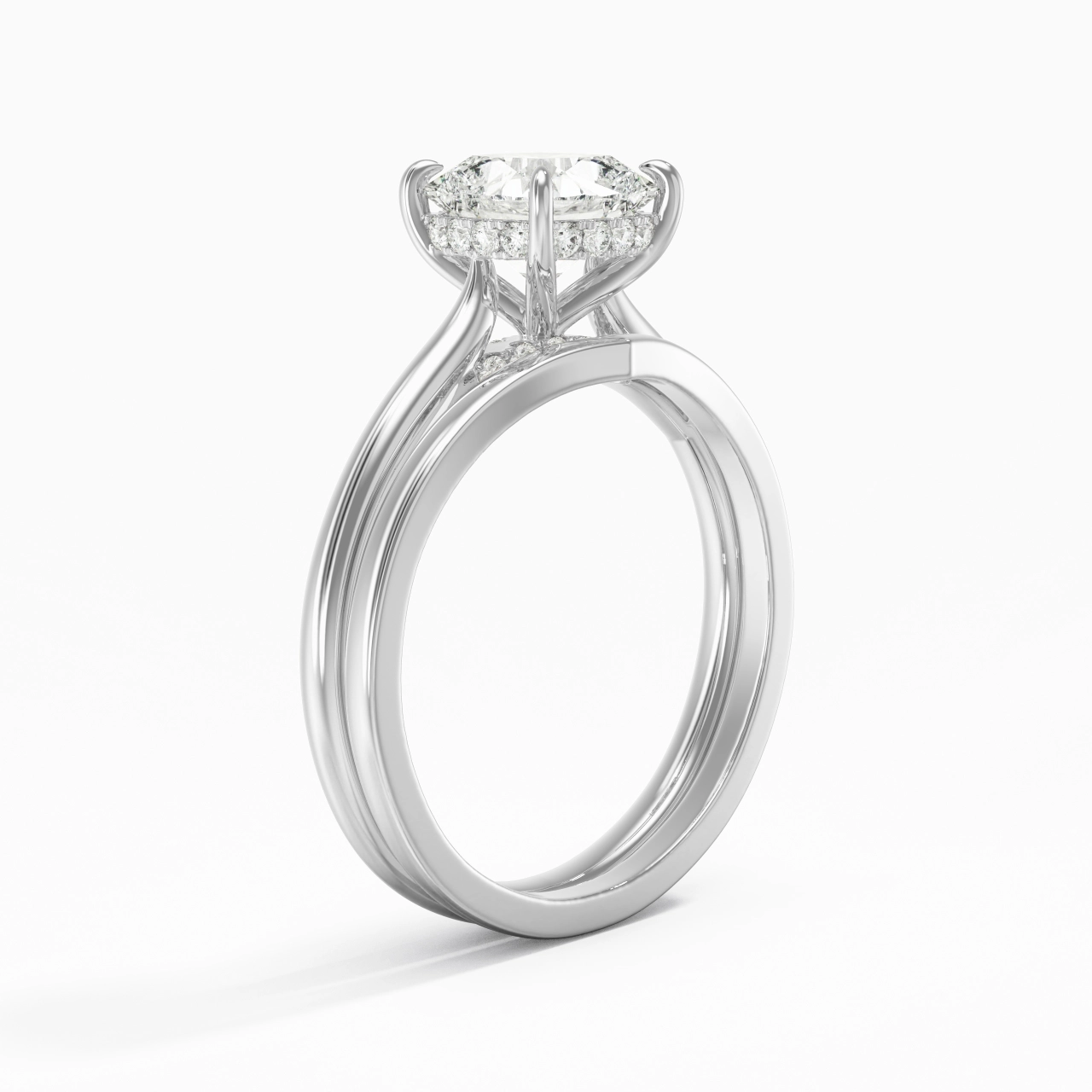 Cathedral Hidden Halo Wedding Ring Set 2.00ct Moissanite