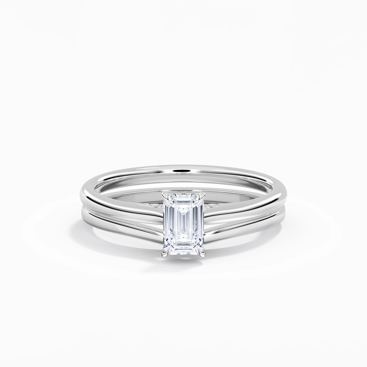 Cathedral Hidden Halo Wedding Ring Set 0.80ct Moissanite