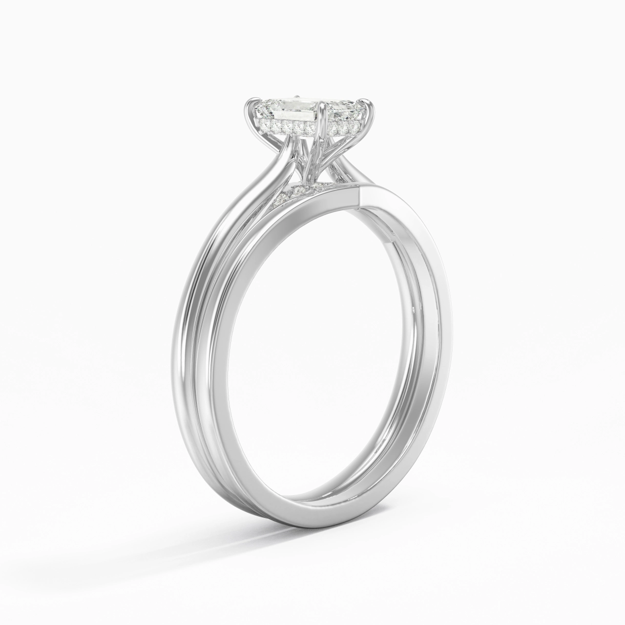 Cathedral Hidden Halo Wedding Ring Set 0.80ct Moissanite