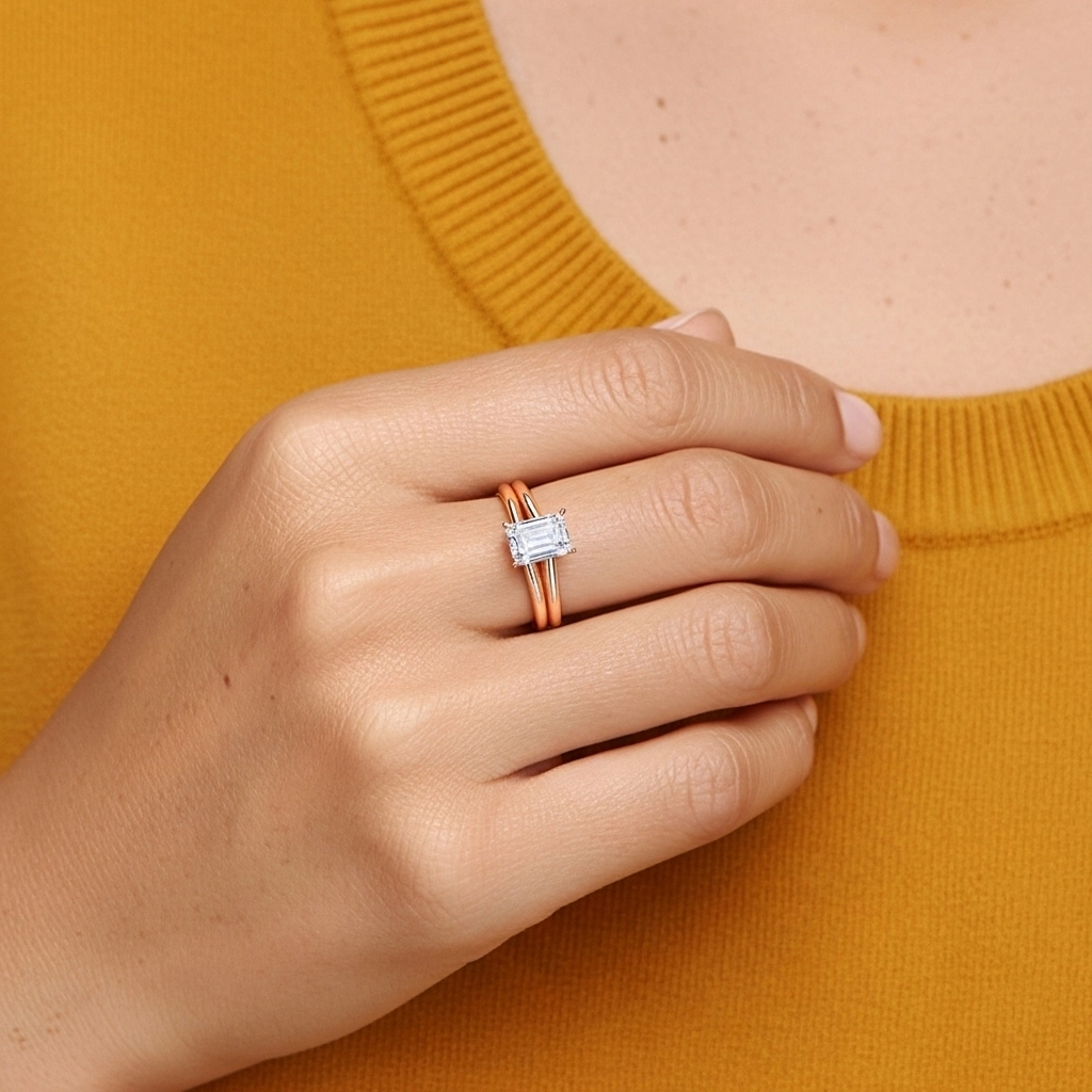 Cathedral Hidden Halo Wedding Ring Set 1.00ct Moissanite