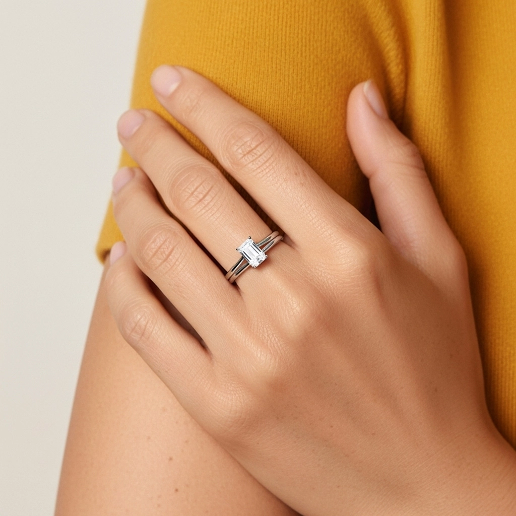 Cathedral Hidden Halo Wedding Ring Set 1.00ct Moissanite