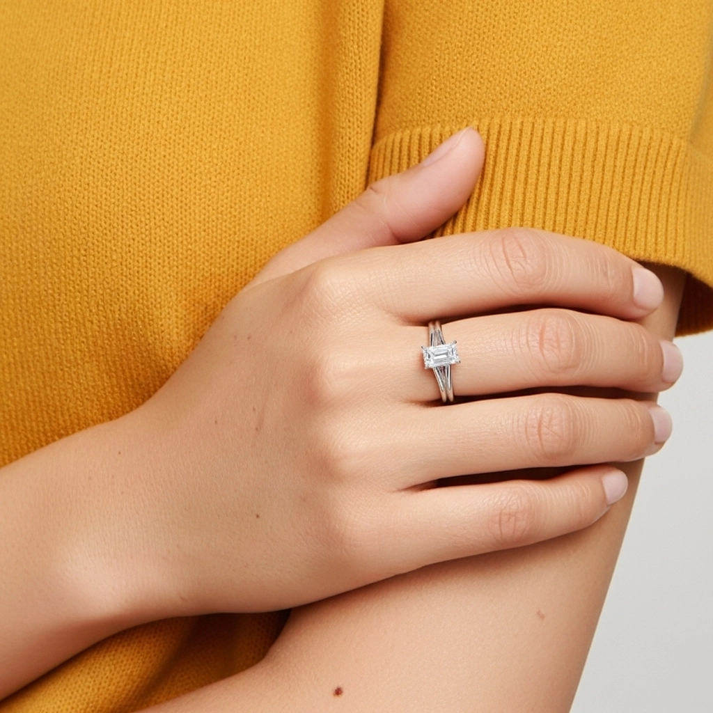 Cathedral Hidden Halo Wedding Ring Set 1.00ct Moissanite