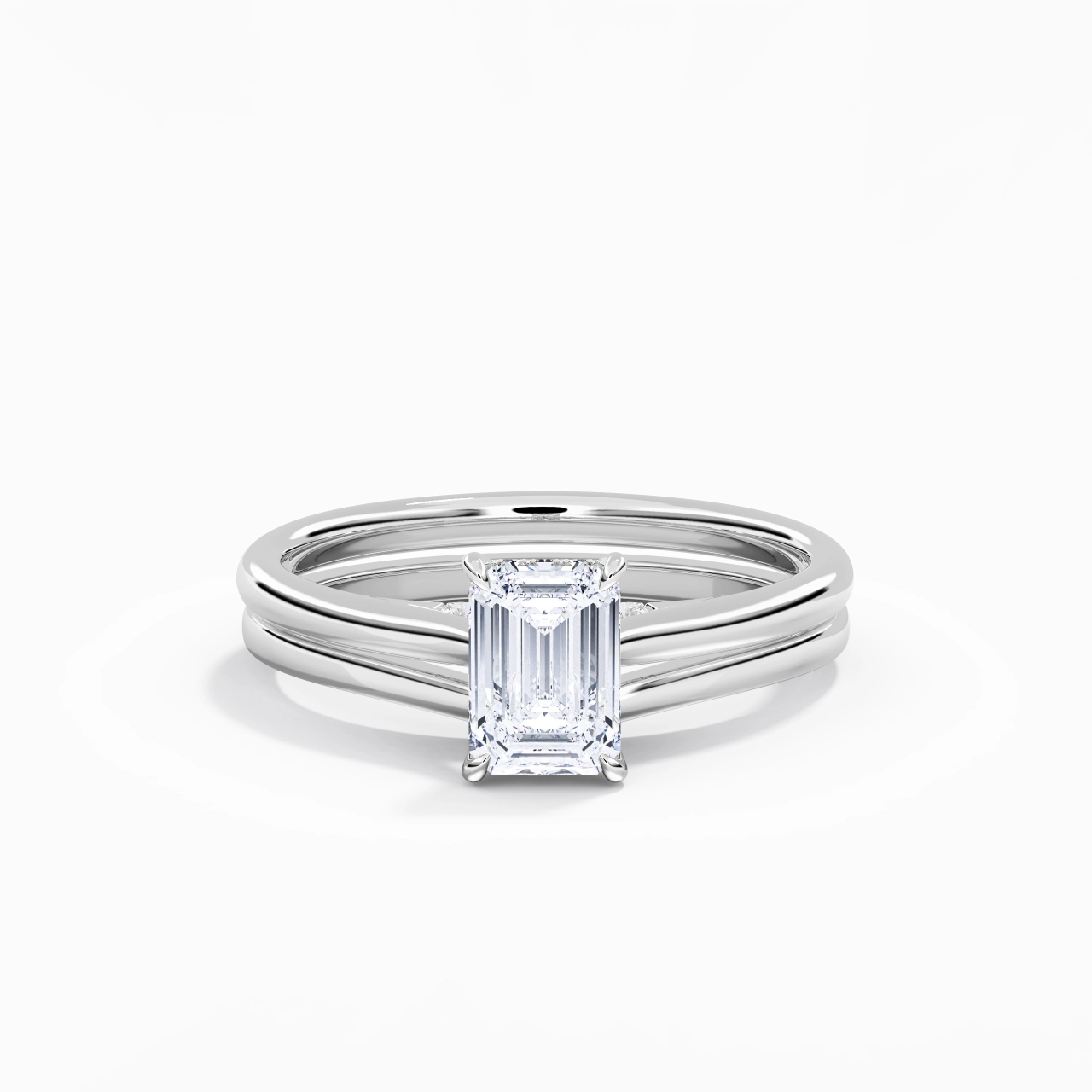 Cathedral Hidden Halo Wedding Ring Set 1.00ct Moissanite