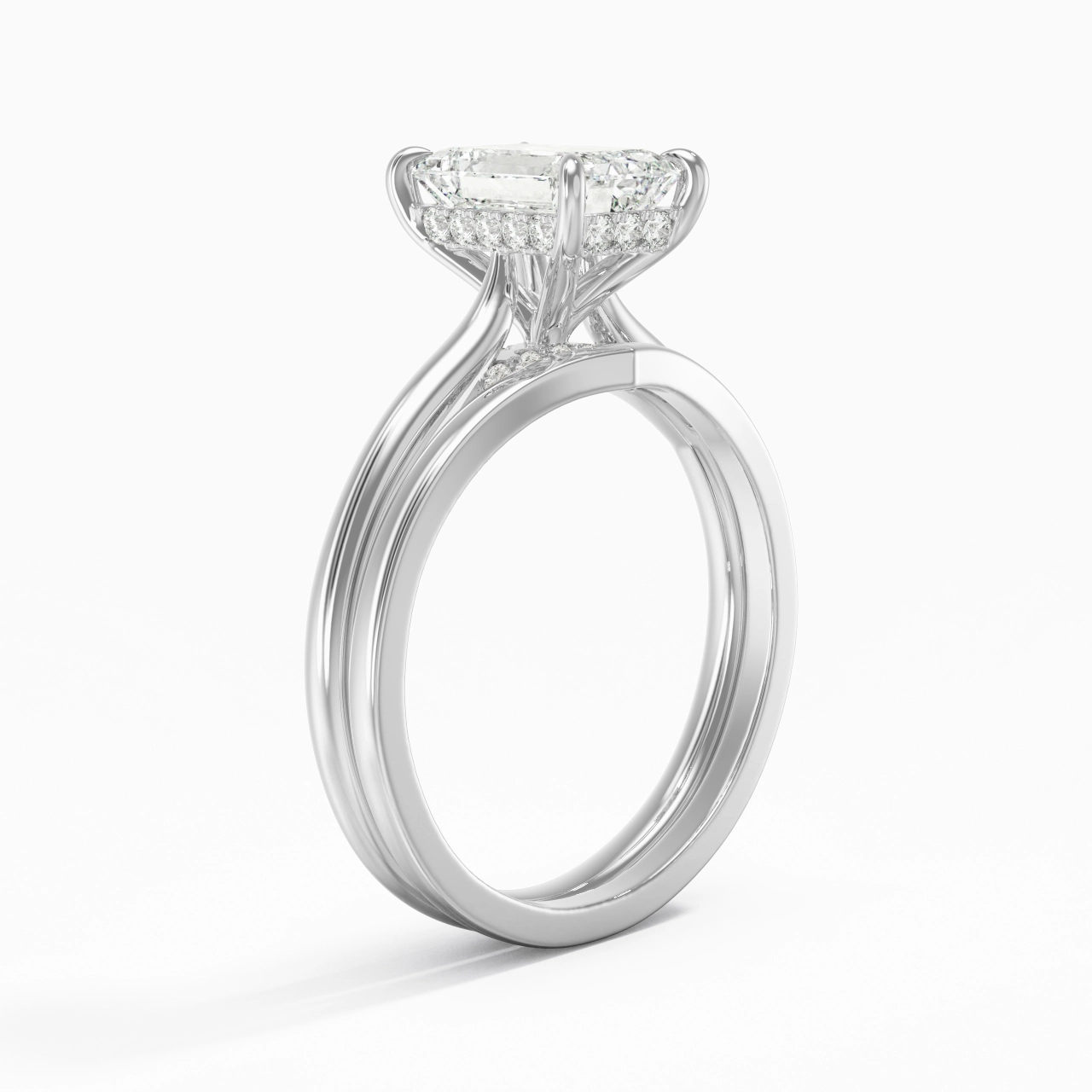 Cathedral Hidden Halo Wedding Ring Set 2.00ct Moissanite