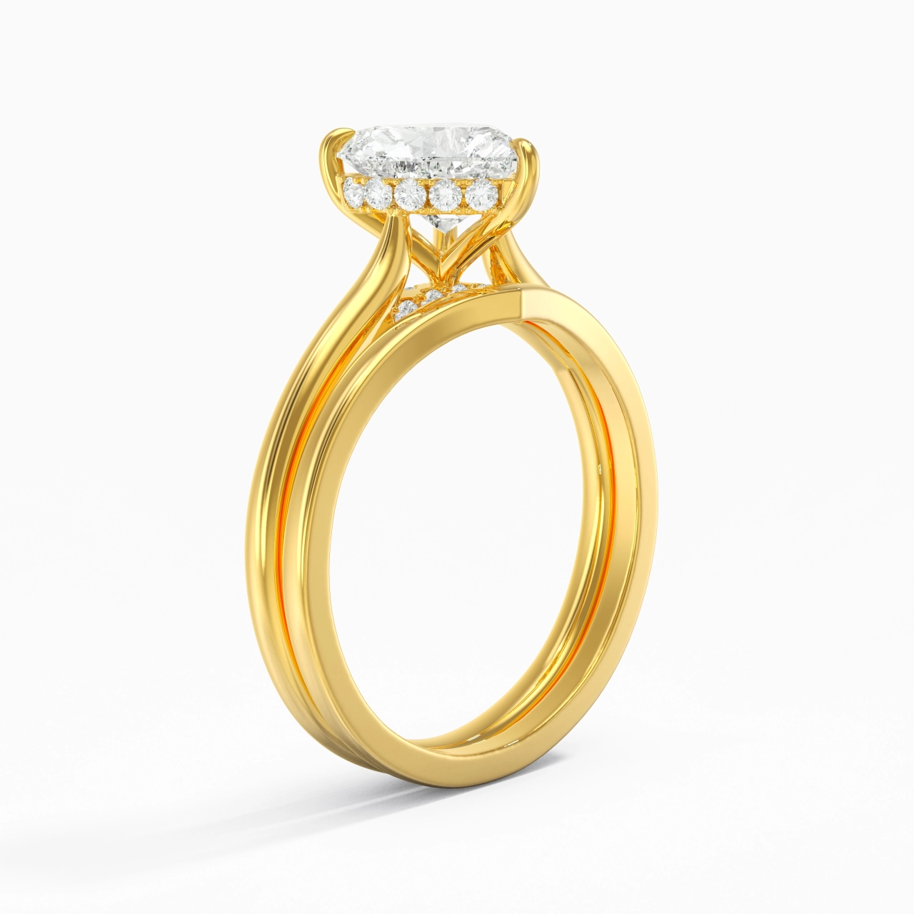 Cathedral Hidden Halo Wedding Ring Set 1.50ct Moissanite