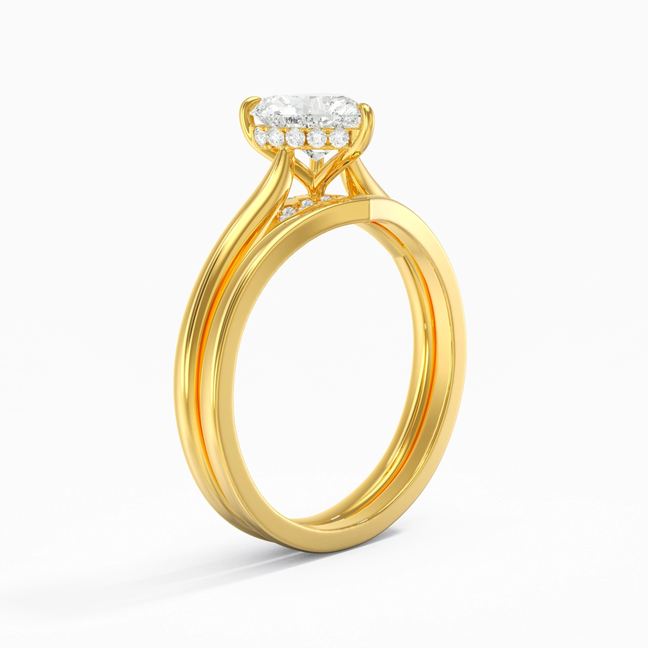 Cathedral Hidden Halo Wedding Ring Set 1.00ct Moissanite