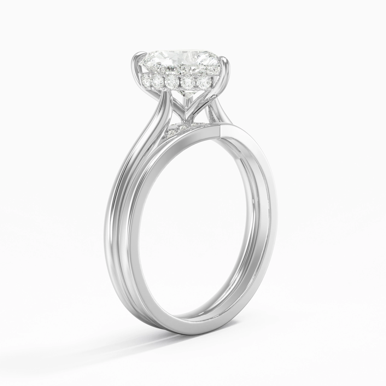 Cathedral Hidden Halo Wedding Ring Set 2.00ct Moissanite