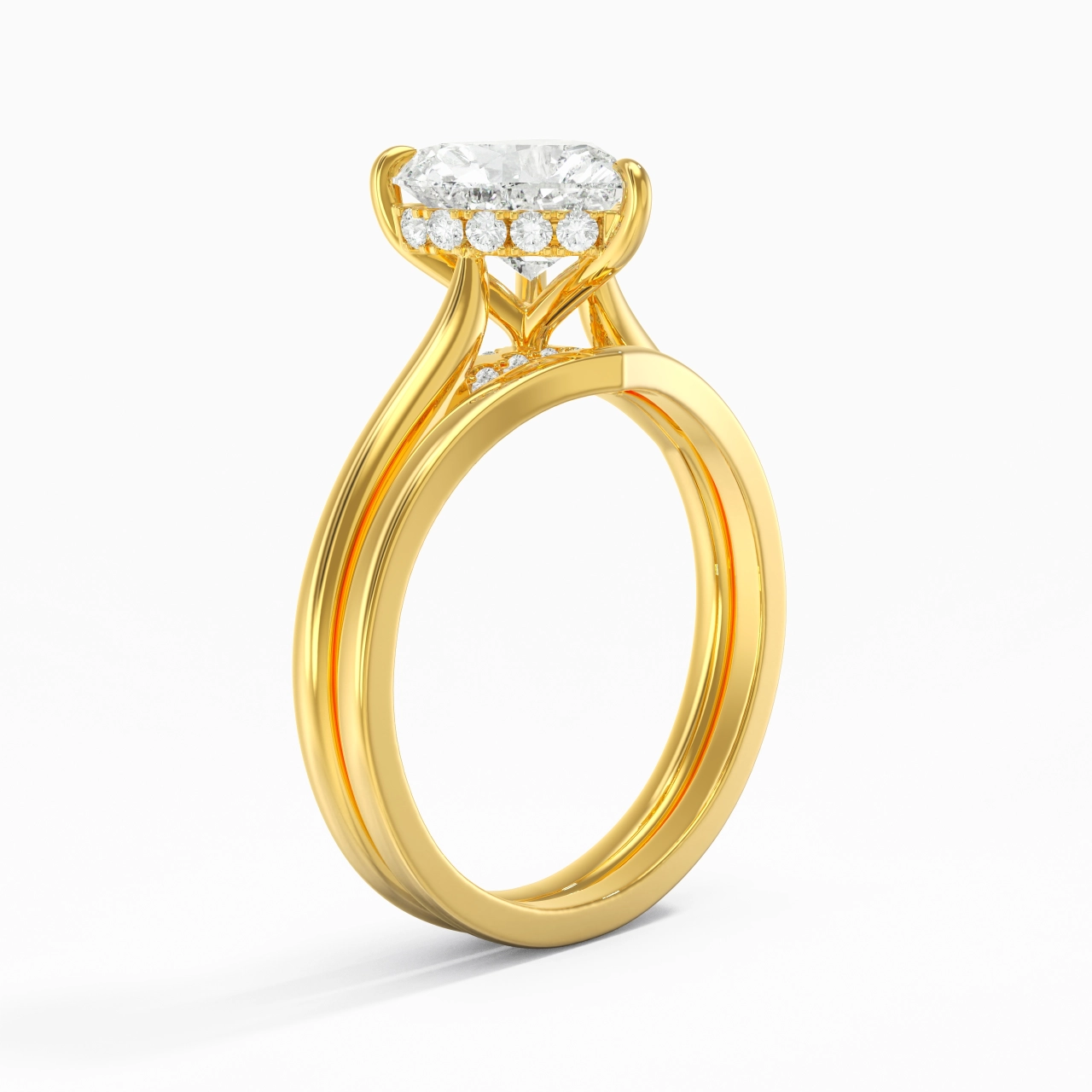 Cathedral Hidden Halo Wedding Ring Set 2.00ct Moissanite